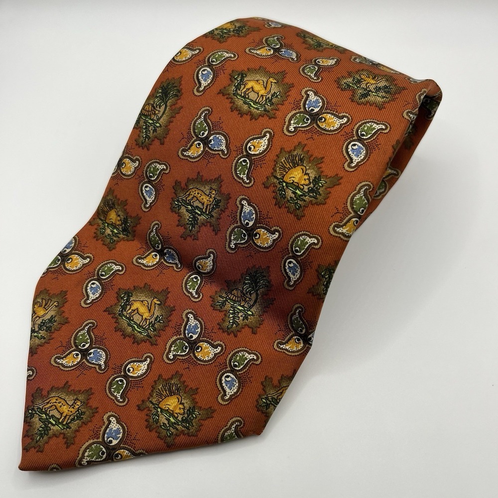 Salvatore Ferragamo‎ Orange Animal Print 100% Silk Necktie